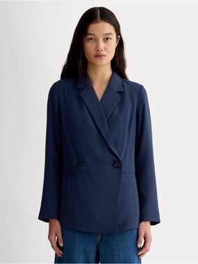 Everlane Navy Japanese GoWeave Drapey Blazer Jacket Size 12